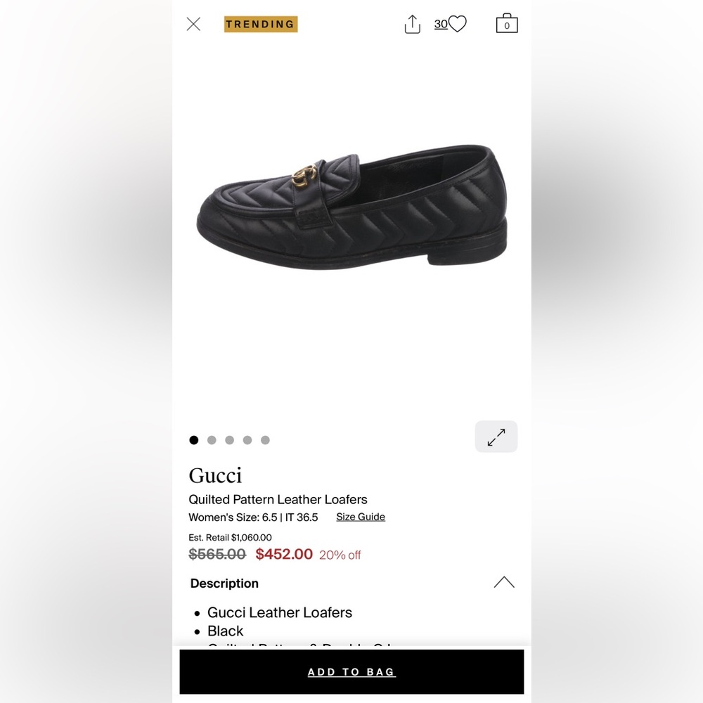 Gucci // black leather quilted loafers - Picture 8 of 9